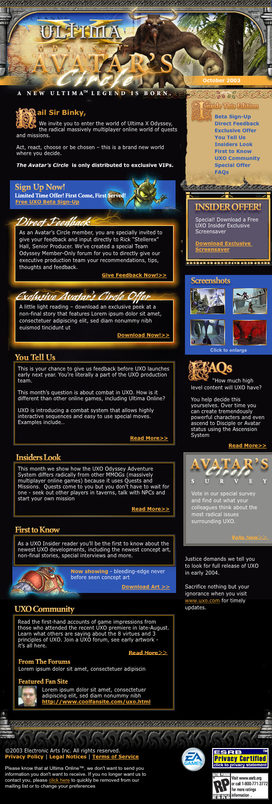 EA Ultima Online Avatar's Circle Newsletter