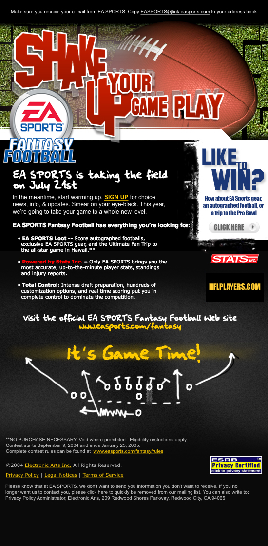 EA Sports Fantasy Football Email