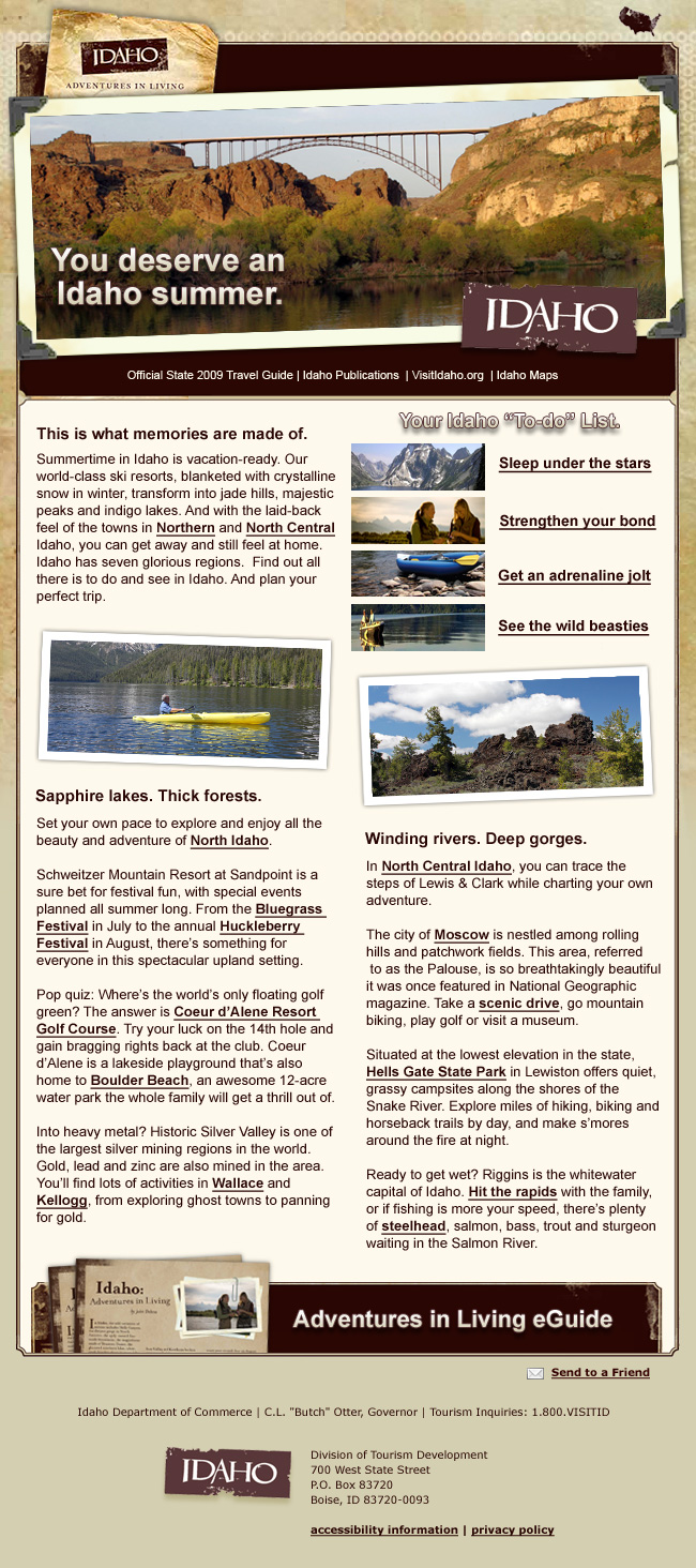 Idaho Tourism Email