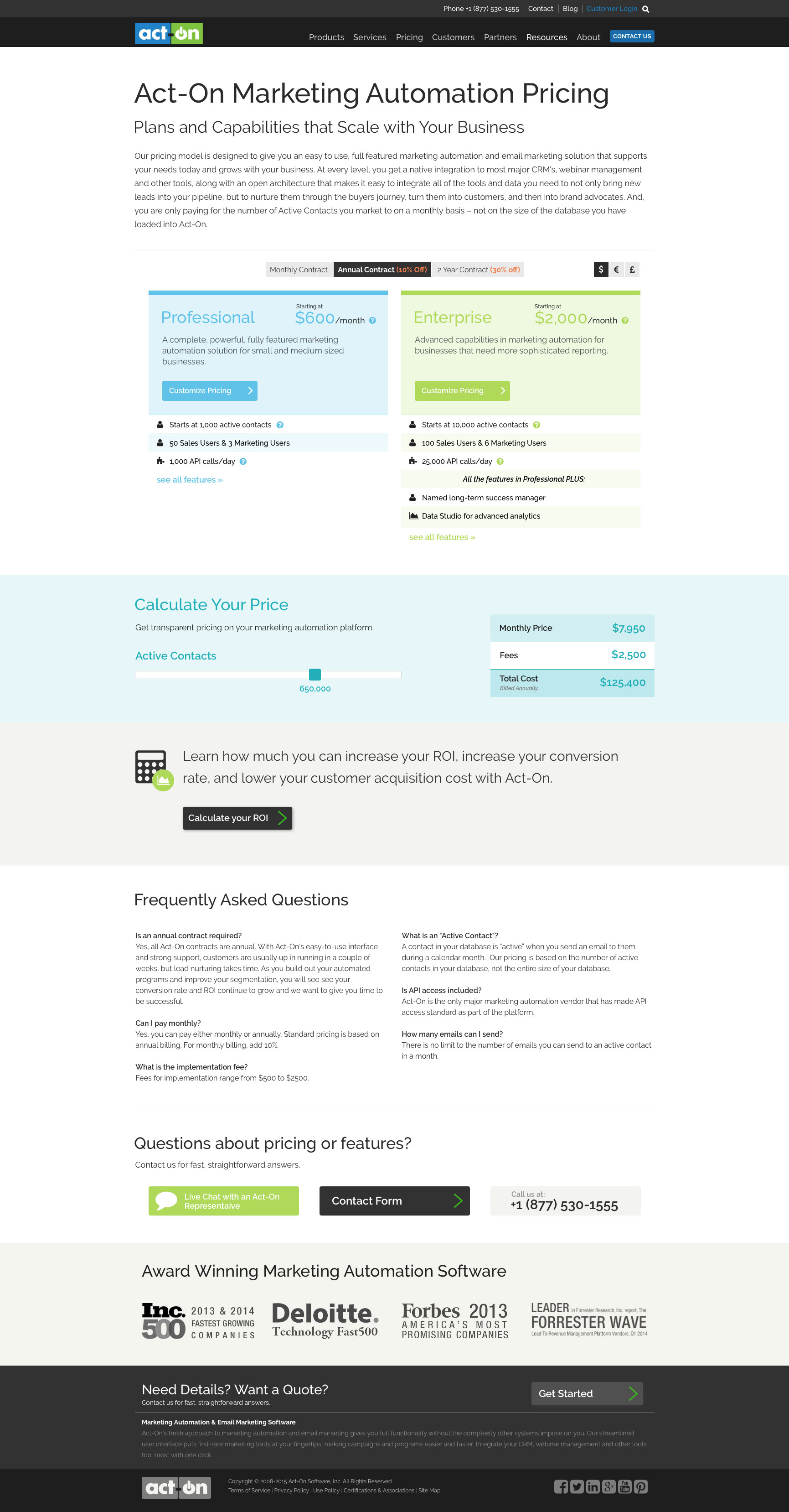 Act-On Software Pricing Page Design