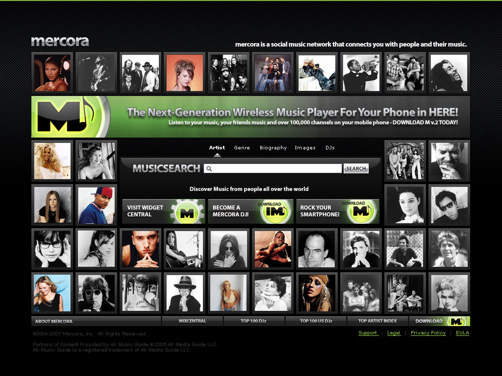 Mercora Music Search Website Design